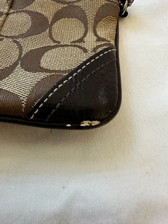 Coach Brown Tan Signature Canvas Wristlet - Picture 3 of 6